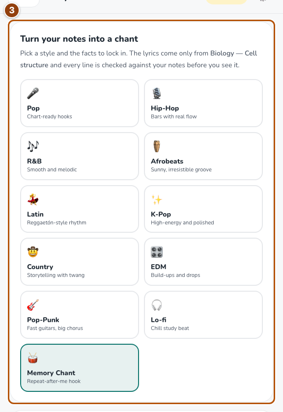 The chant creation workspace and available styles.