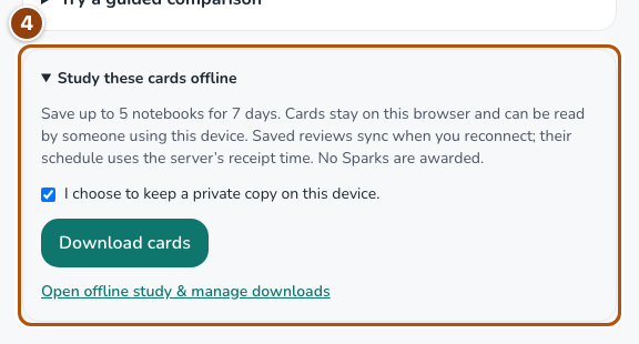 Private offline flashcard download and access controls.