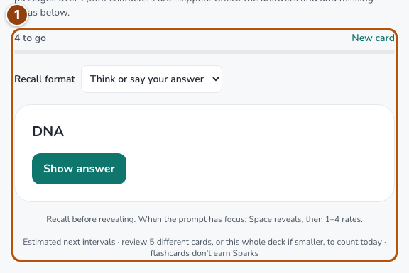 Flashcard front and the control used to reveal its answer.
