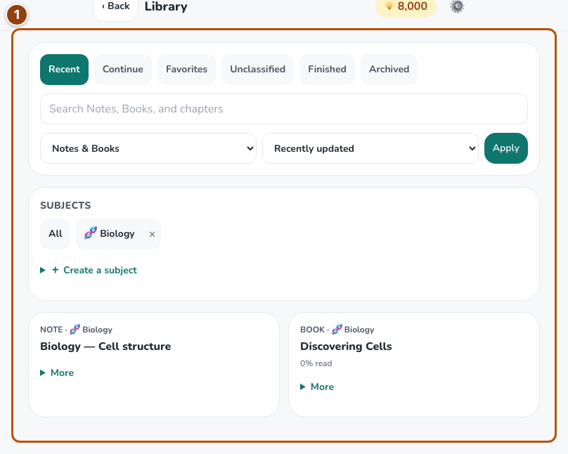 The library with material search and organization controls.