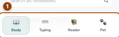 Study, Typing, Reader and Pet in the unchanged bottom navigation.