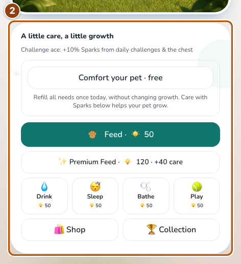 Companion care buttons with their costs, free comfort and Shop and Collection links.