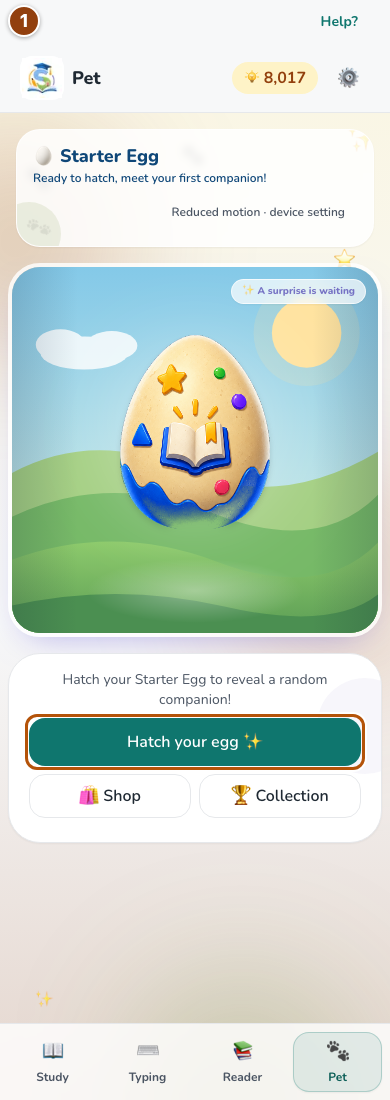 A ready starter egg and its Hatch action.