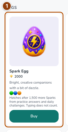 An egg’s price, hatching requirement and purchase availability.