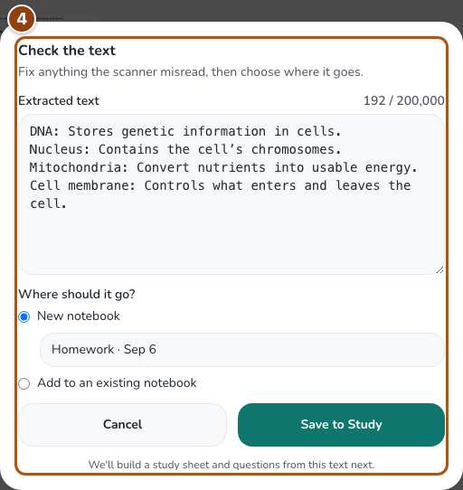 Scan destination and save actions.