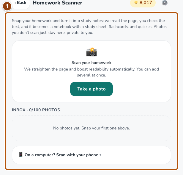The scan tool’s camera and image-upload choices.