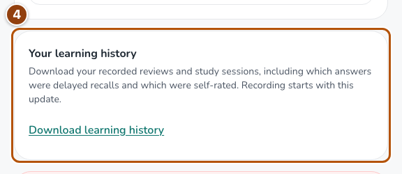 Learning-history export controls in Settings.