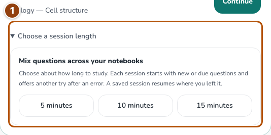 Study recommendation and the available session lengths.