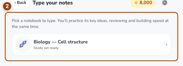 Notebook selection in Type your notes.
